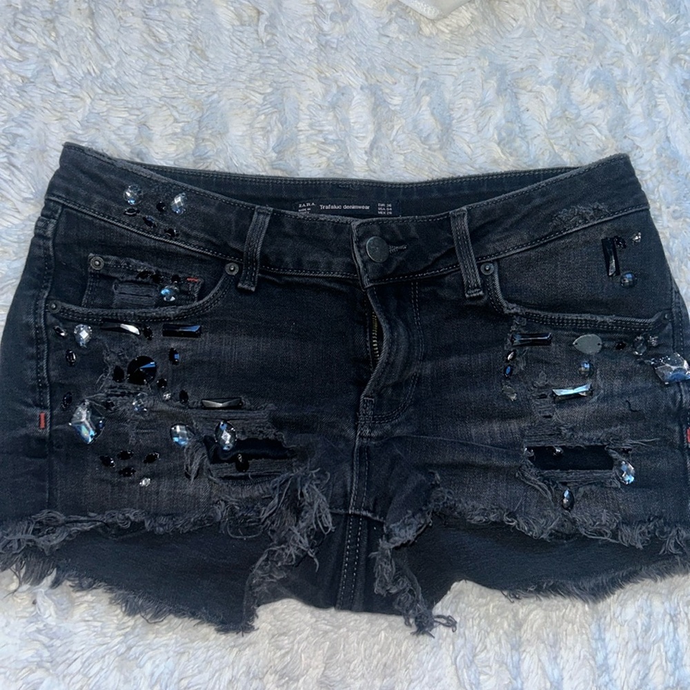 Vintage Black Jean Shorts with Rihnestones